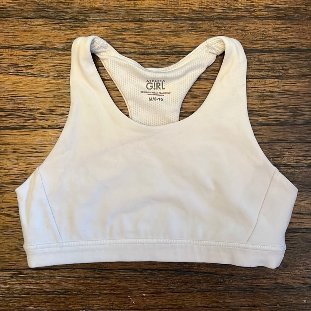 Athleta GIRL racer back sport bra | white | size medium (8-10)